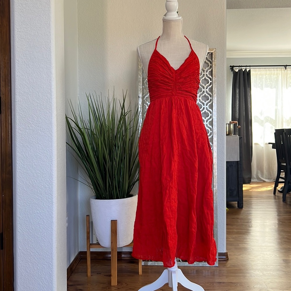 Free People The Endless Summer Donna Red 100% Cotton Halter Maxi Dress Size XS